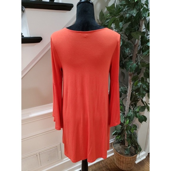 LOFT Womens Orange Solid Rayon Long Sleeve V-Neck Knee Length Dress Petite Small - Picture 8 of 12